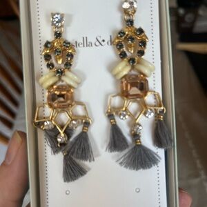 Stella & Dot Gold and Gray Ornate Dangle Earrings